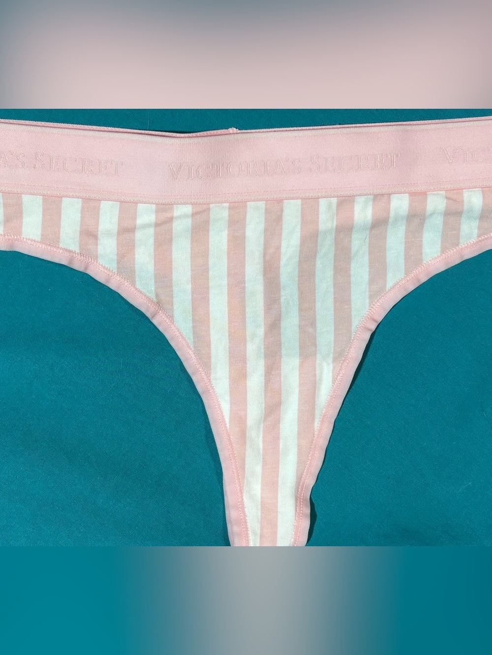 Victoria's Secret SoSoft Modal Ultra-Fine Striped Logo Thong Panty- NWT- Sz M